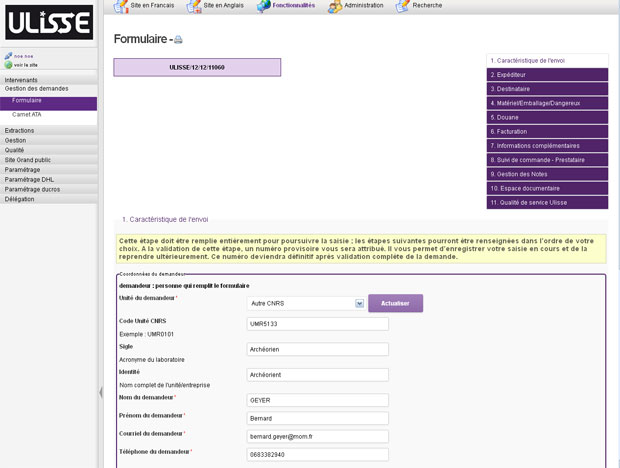 Ulisse - outils de gestion de transporteur