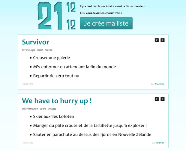 Wishlist2012 : liste des choses Ã  faire avant la fin du monde
